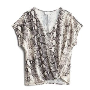 Dee Elly Raina Knot Front Knit Top Womens Blouse Snakeskin S